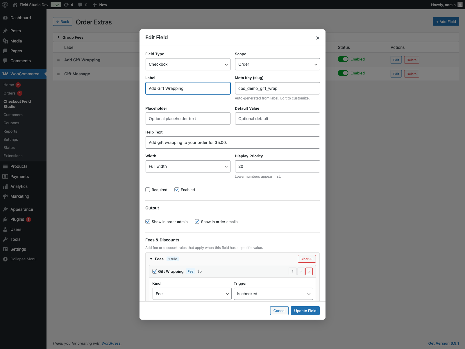 Fee rule editor for checkout surcharges and discounts