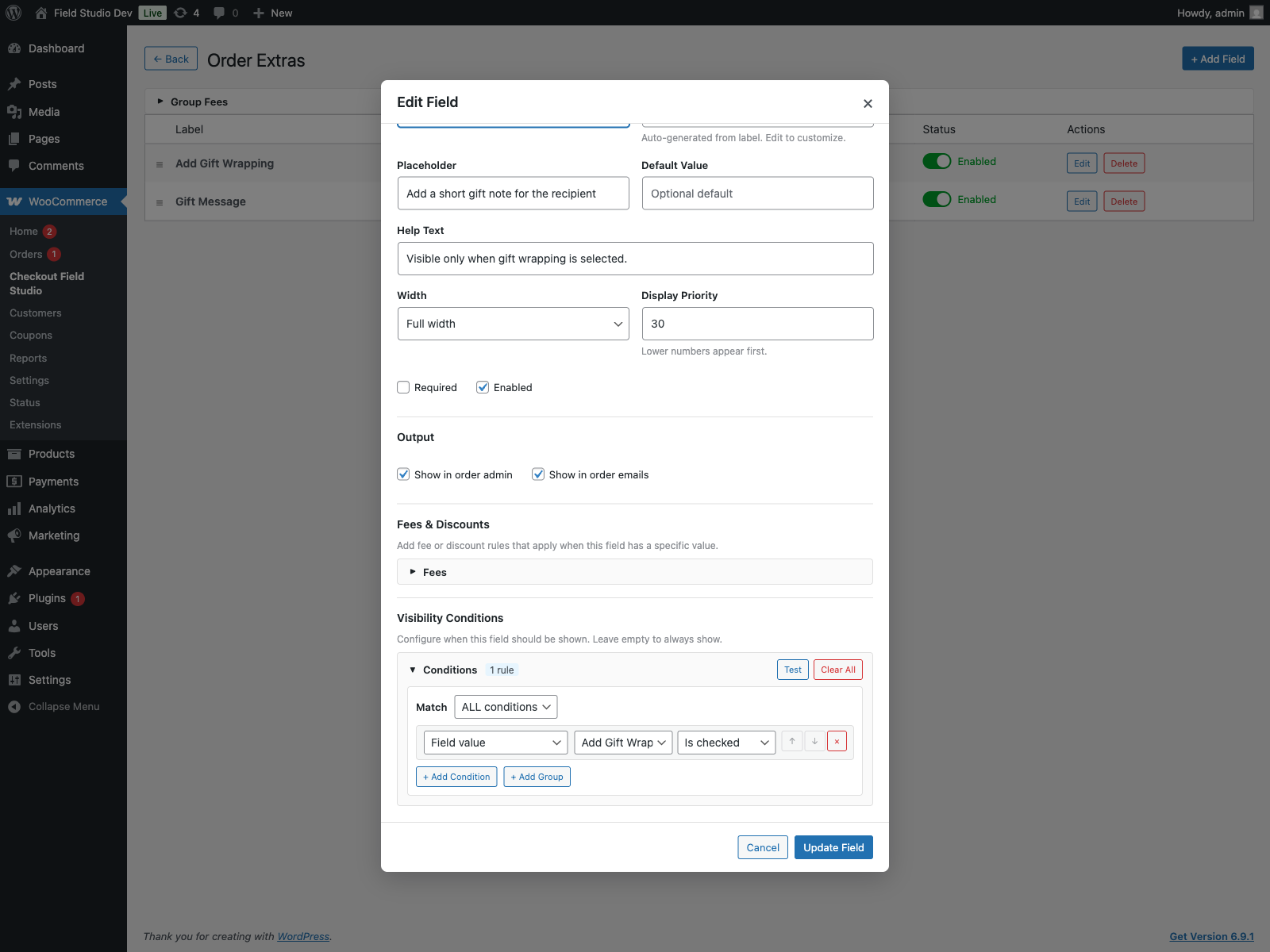 Conditional visibility builder